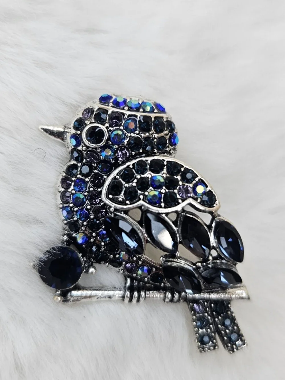 Blue Crystal Bird Brooch